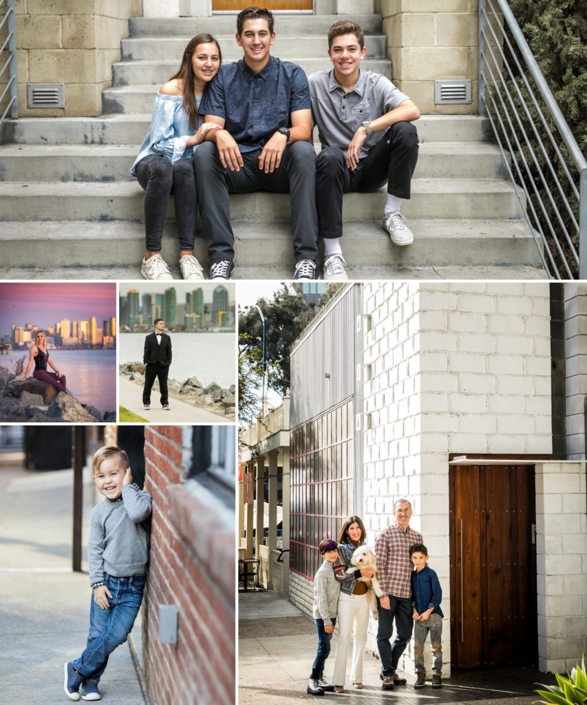 Collage of photos taken in urban areas of downtown San Diego