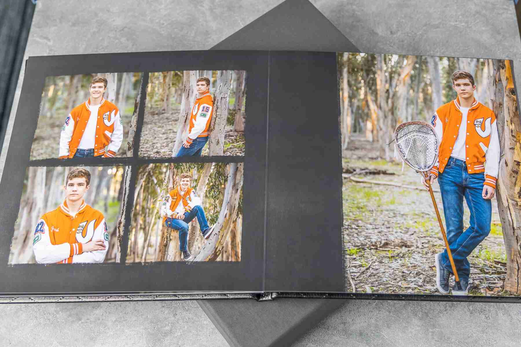 A photo album of a student with his senior portraits